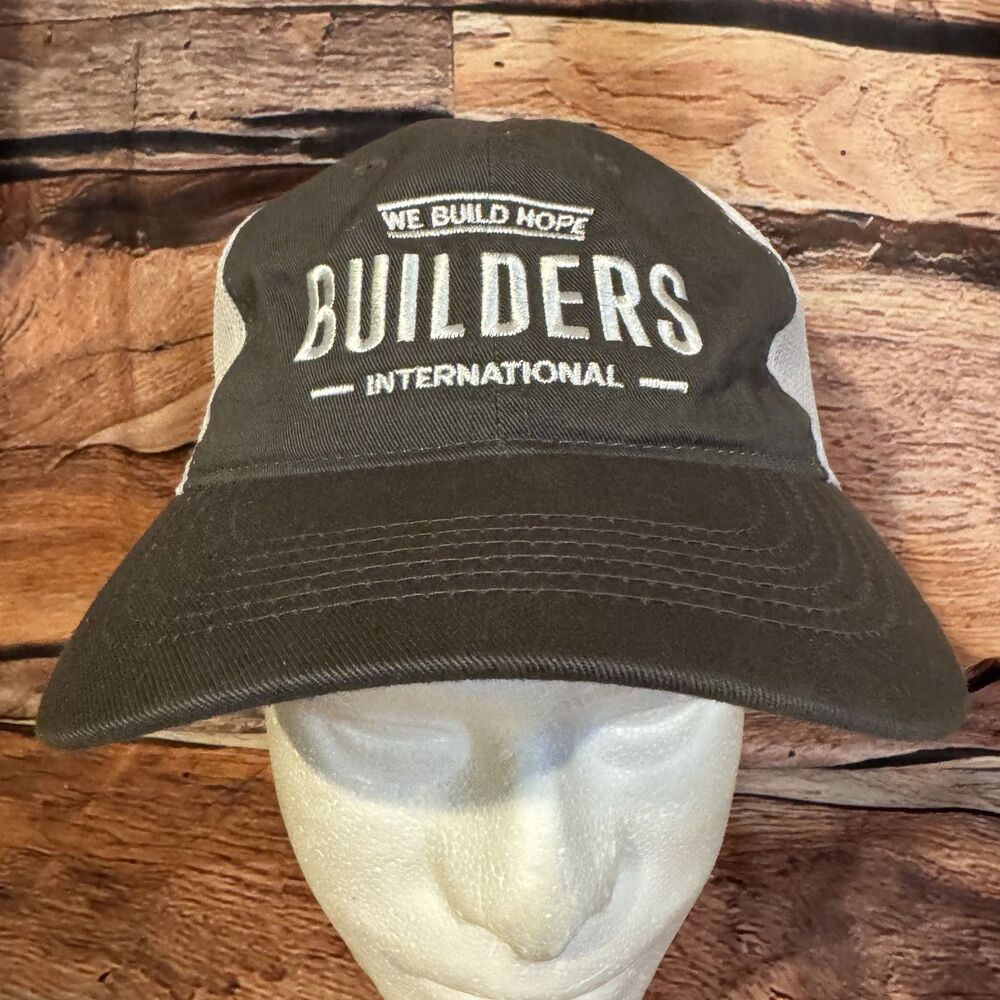 Builders International 'We Build Hope' Trucker Hat Outdoor Cap Gray White Mesh